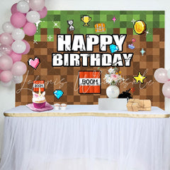 Pixel Video Game Themed Happy Birthday Party Backdrop For Kids