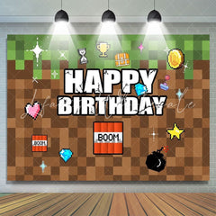 Pixel Video Game Themed Happy Birthday Party Backdrop For Kids