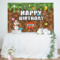Pixel Video Game Themed Happy Birthday Party Backdrop For Kids