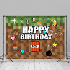 Pixel Video Game Themed Happy Birthday Party Backdrop For Kids