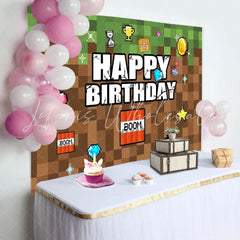 Pixel Video Game Themed Happy Birthday Party Backdrop For Kids