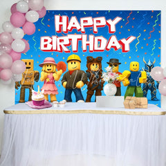Pixel Villager Video Game Birthday Decorations Backdrop For Boys
