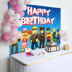 Pixel Villager Video Game Birthday Decorations Backdrop For Boys