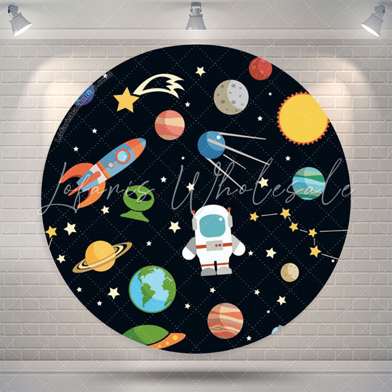 Lofaris Planet Astronaut Space Theme Circle Backdrop Cover