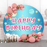 Lofaris Planet Blue Sky Round Happy Birthday Backdrop For Boy