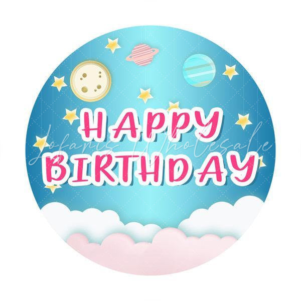 Lofaris Planet Blue Sky Round Happy Birthday Backdrop For Boy