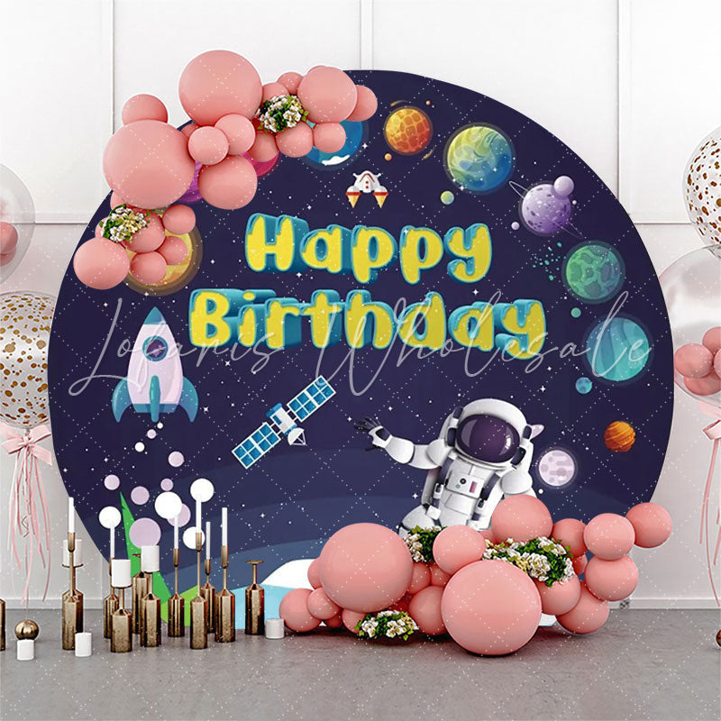 Lofaris Planet Satellite Rocket Astronaut Boy Round Backdrop
