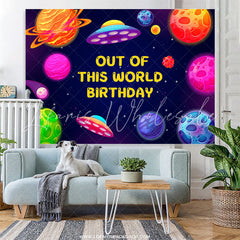 Lofaris Planets Spacecraft Blue Birthday Party Backdrop