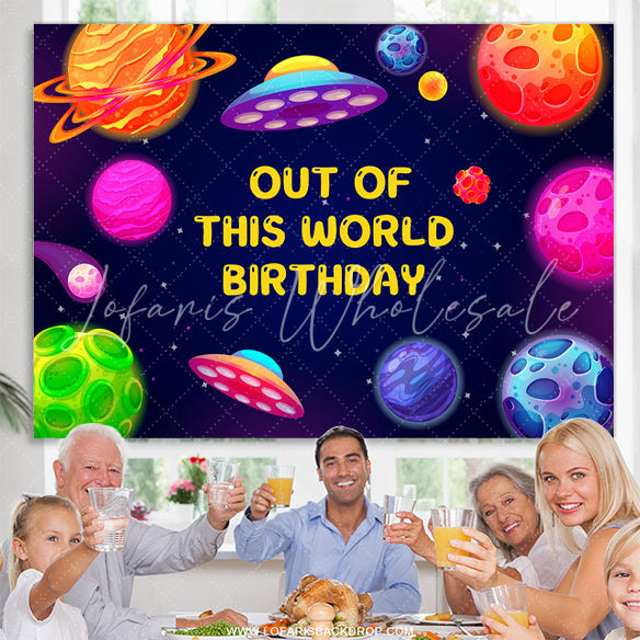 Lofaris Planets Spacecraft Blue Birthday Party Backdrop