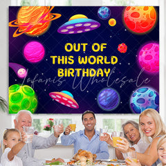 Lofaris Planets Spacecraft Blue Birthday Party Backdrop