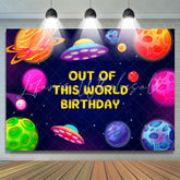Lofaris Planets Spacecraft Blue Birthday Party Backdrop