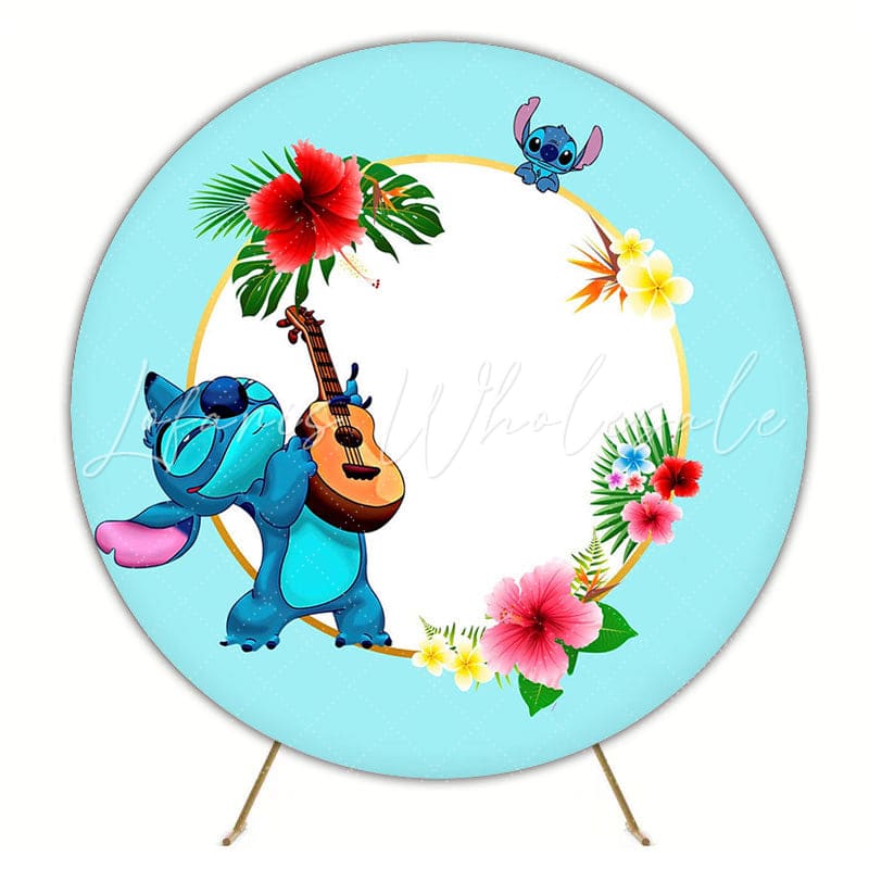 Playful Lilo Stitch Round Backdrop For Fun Cartoon Party Theme