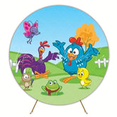 Playful Lottie Dottie Chicken Round Backdrop For Kids Party Fun