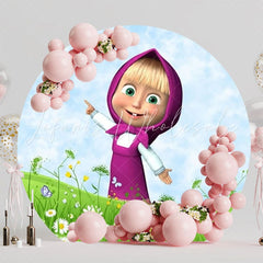 Playful Masha And The Bear Round Backdrop For Fun Kids Party Theme