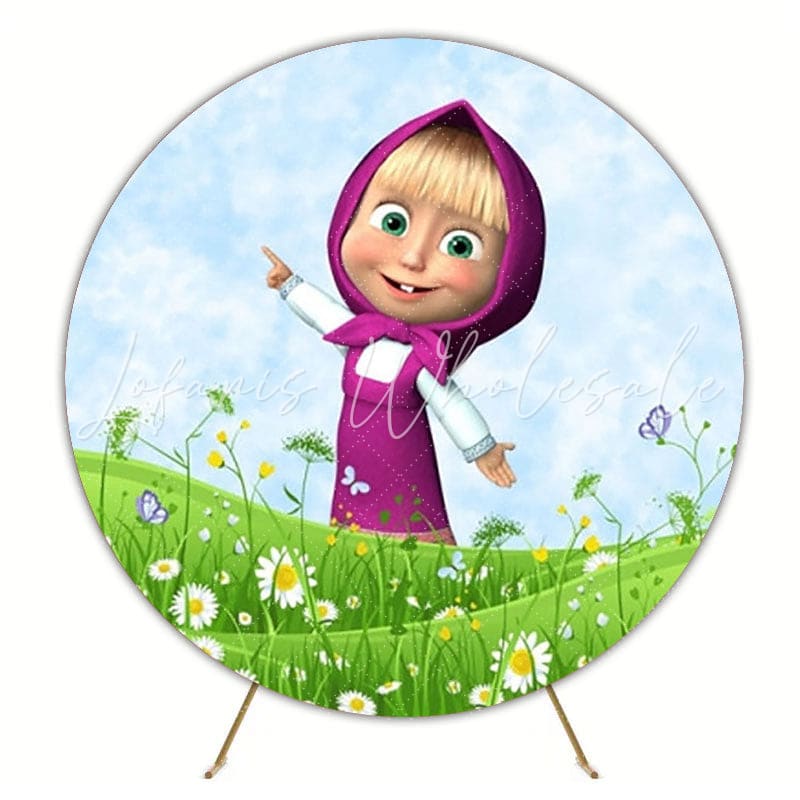Playful Masha And The Bear Round Backdrop For Fun Kids Party Theme