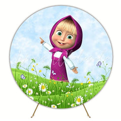 Playful Masha And The Bear Round Backdrop For Fun Kids Party Theme
