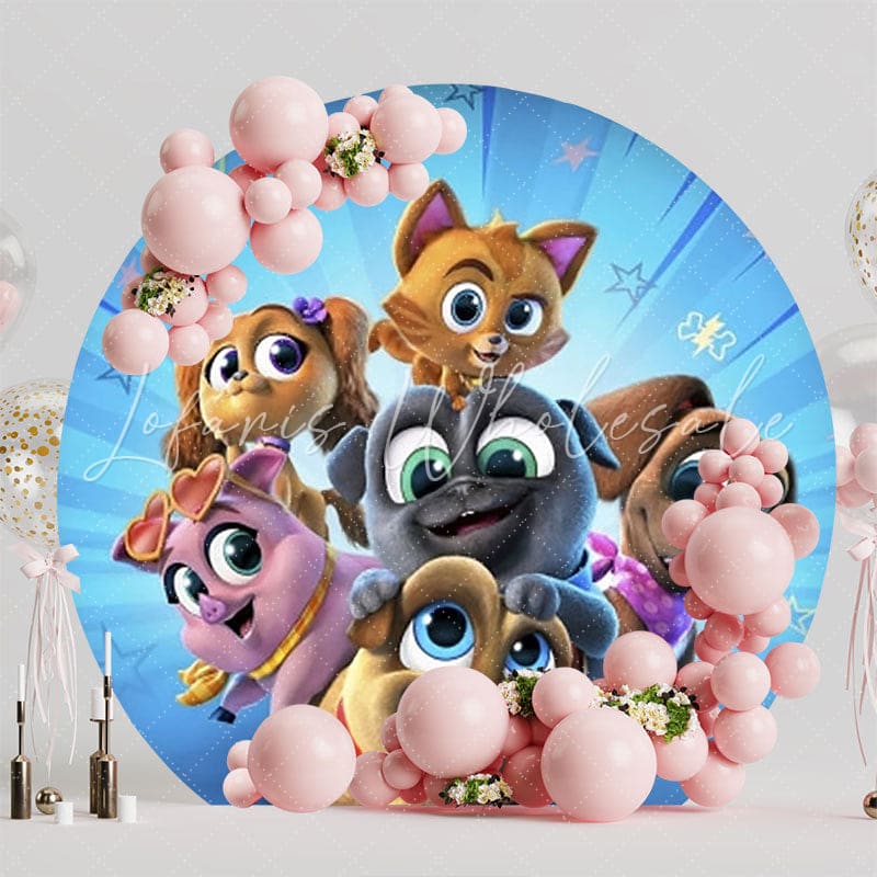 Playful Puppy Dog Pals Round Backdrop For Fun Kids Party Celebration