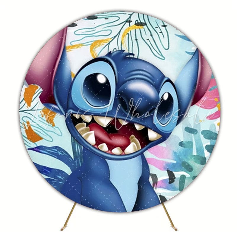 Playful Stitch Round Backdrop For Fun Disney-Themed Kids Party
