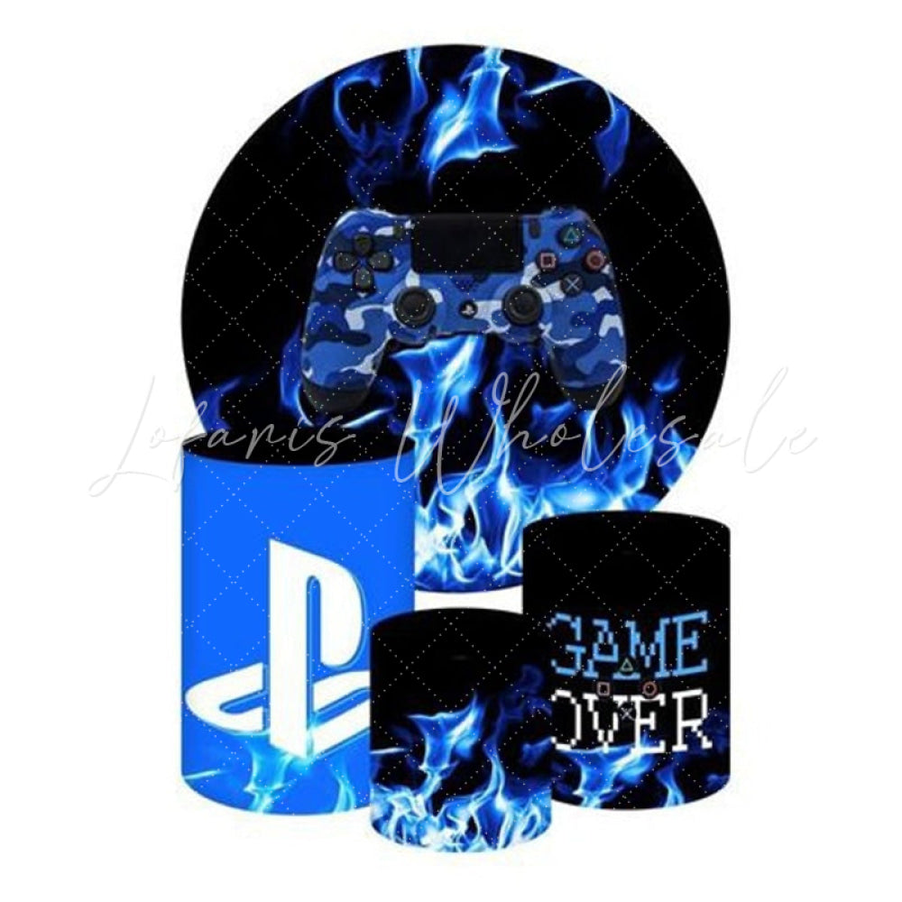 PlayStation Themed Round Backdrop and Cylinders Kit for Gaming Night