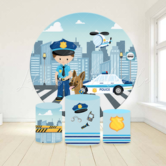 Police Man Theme Birthday Party Round Backdrop Cover