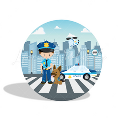 Police Man Theme Birthday Party Round Backdrop Cover