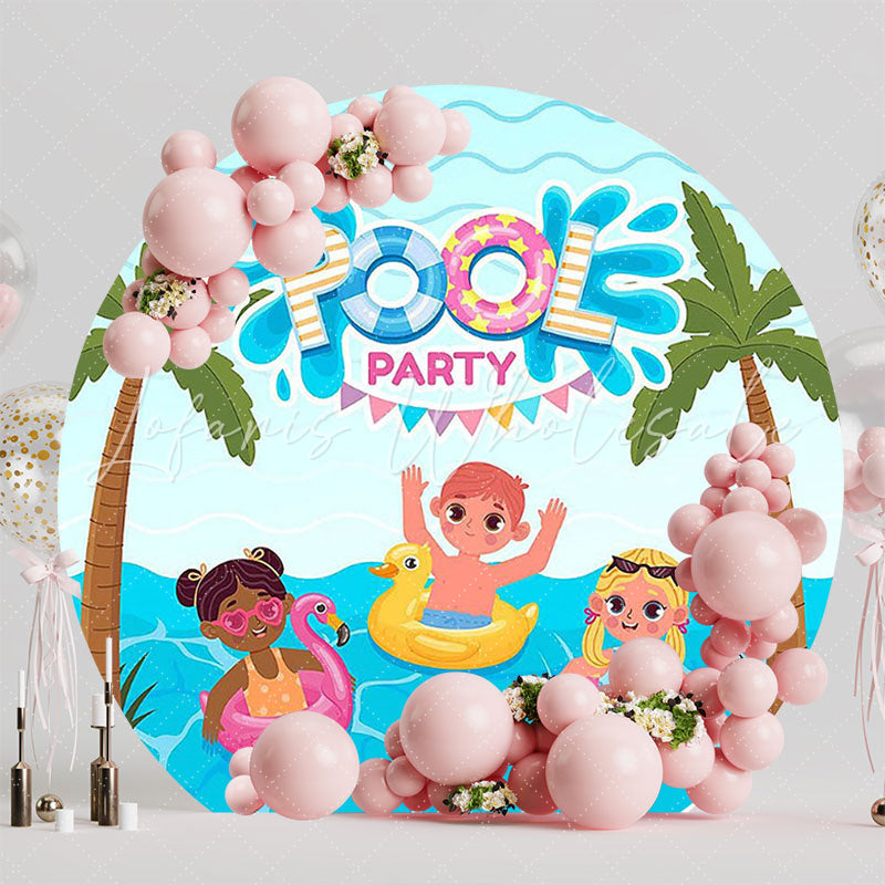 Pool Party Funny Round Backdrop for Poolside Celebration