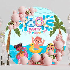 Pool Party Funny Round Backdrop for Poolside Celebration
