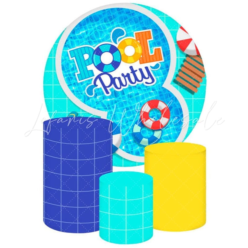 Pool Party Themed Round Backdrop and Cylinders Kit