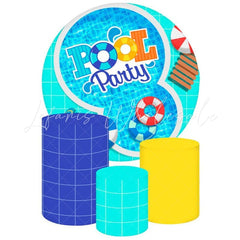 Pool Party Themed Round Backdrop and Cylinders Kit