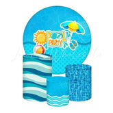 Pool Party Themed Round Backdrop and Cylinders Kit for Summer Events