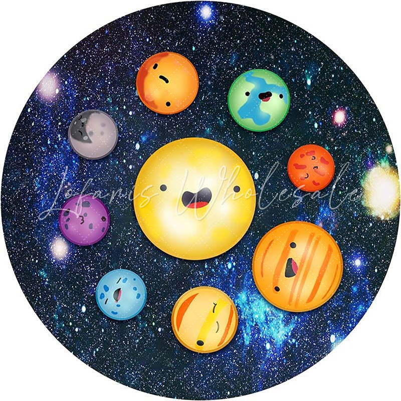 Lofaris Pop It Galaxy Themed Happy Birthday Round Backdrops