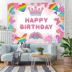 Lofaris Pop It Little Pattern Pink Happy Birthday Backdrop