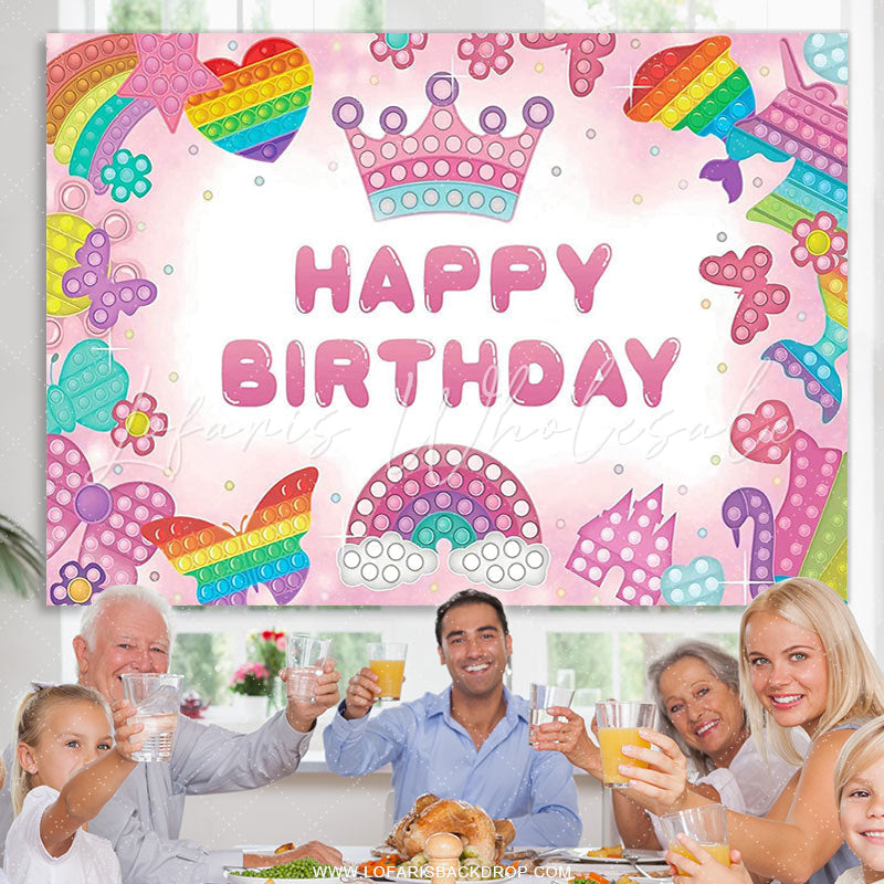 Lofaris Pop It Little Pattern Pink Happy Birthday Backdrop
