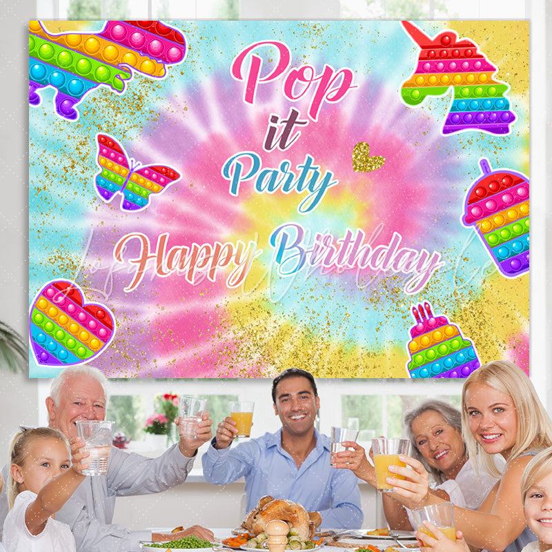 Lofaris Pop It Paery Glitter Gold Theme Happy Birthday Backdrop