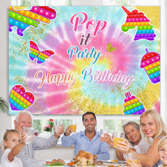 Lofaris Pop It Paery Glitter Gold Theme Happy Birthday Backdrop