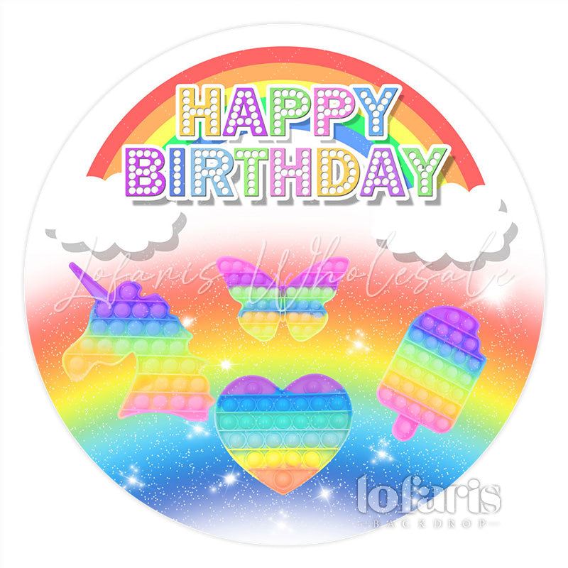 Lofaris Pop It Rainbow Glitter Happy Birthday Round Backdrops