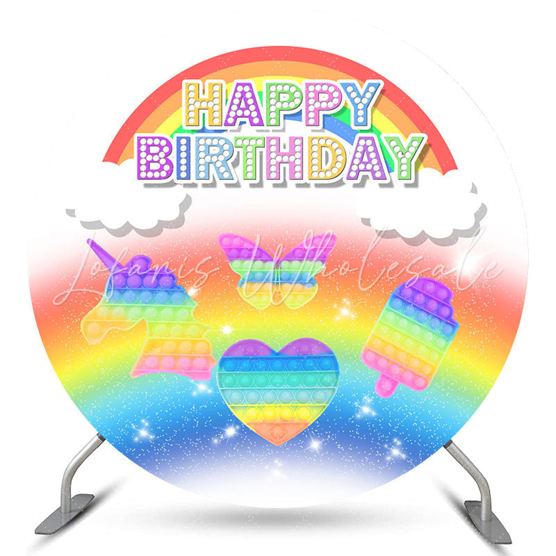 Lofaris Pop It Rainbow Glitter Happy Birthday Round Backdrops