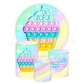 Pop Its Rainbow Themed Round Backdrop and Cylinder Kit for Parties
