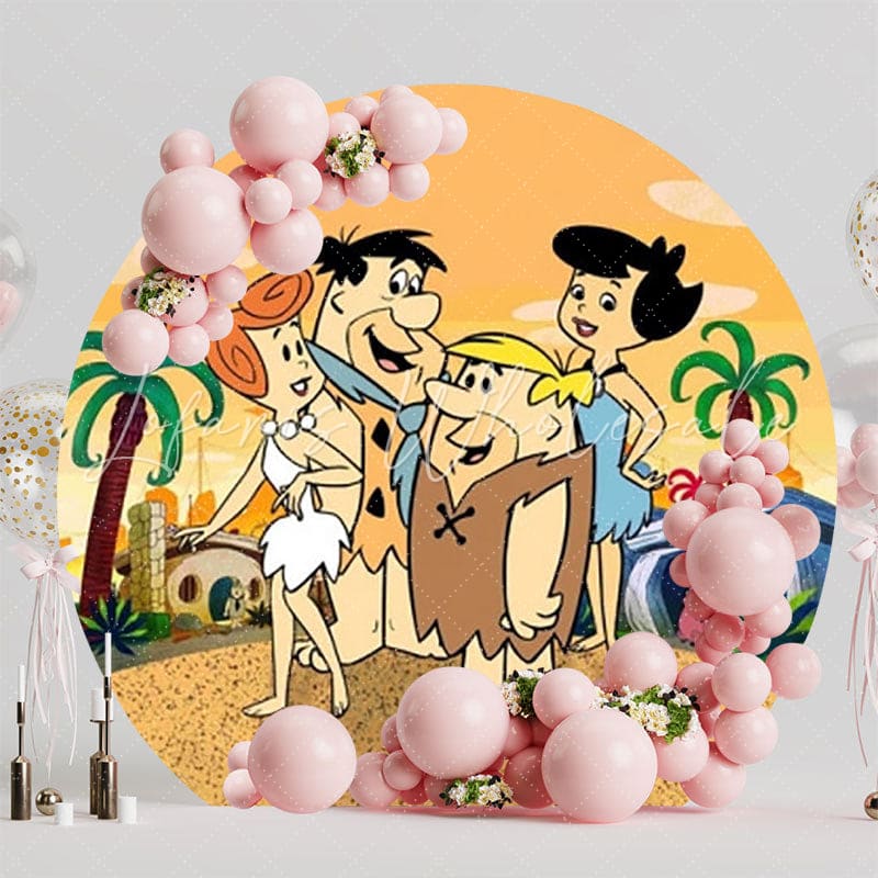 Prehistoric The Flintstones Party Round Backdrop For Nostalgic Vibe