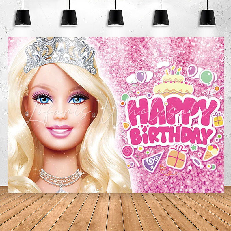 Lofaris Pretty Blonde Princess Pink Glitter Birthday Backdrop