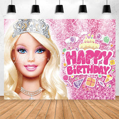 Lofaris Pretty Blonde Princess Pink Glitter Birthday Backdrop