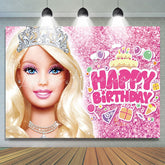 Lofaris Pretty Blonde Princess Pink Glitter Birthday Backdrop