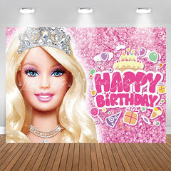 Pretty Blonde Princess Pink Glitter Birthday Backdrop