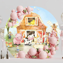 Pretty Farm Watercolor Round Backdrop for Country Charm