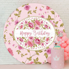 Lofaris Pretty Floral Pink Round Birthday Backdrop For Girls