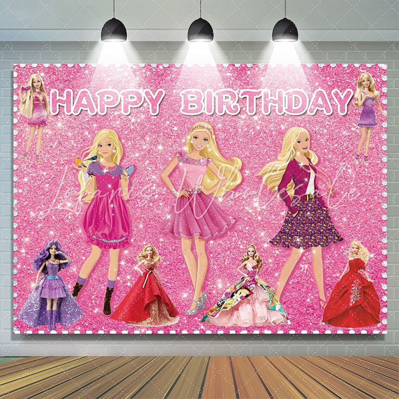Lofaris Pretty Princesses Pink Sparkling Birthday Backdrop