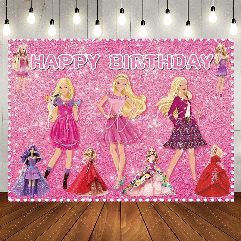 Lofaris Pretty Princesses Pink Sparkling Birthday Backdrop