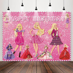 Lofaris Pretty Princesses Pink Sparkling Birthday Backdrop