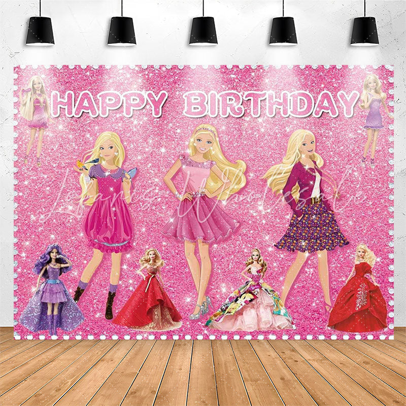 Lofaris Pretty Princesses Pink Sparkling Birthday Backdrop