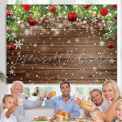 Lofaris Pretty Snowflake And Red Christmas Ball Wooden Backdrop